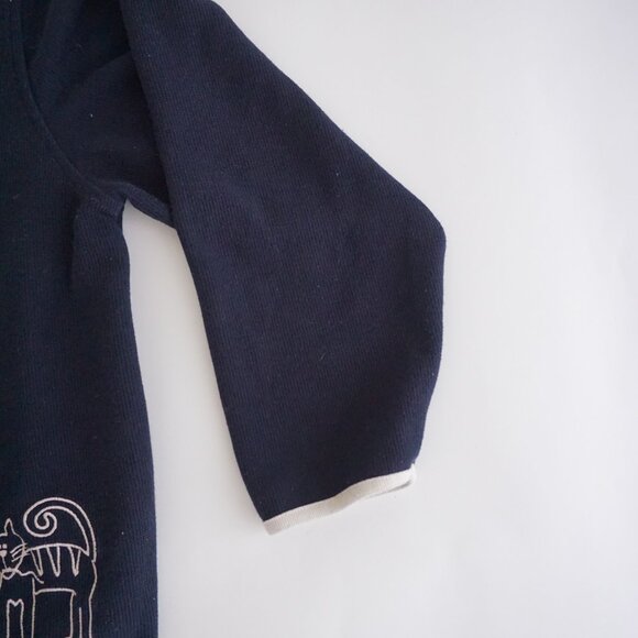 VTG Christopher & Banks Navy Knit Cat Embroidered Cardigan Cotton Blend XL - Picture 3 of 8